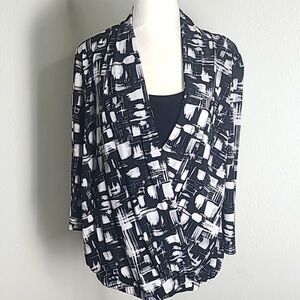 Blair Black, Gray & White Print Wrap Top w/Black Cami, Elastic Waistband Sz Med